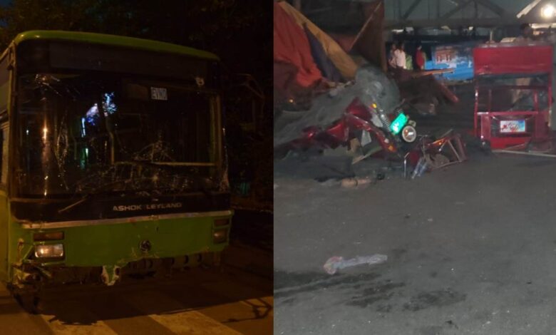 सेक्टर-37 अंडरपास के पास सोमवार की शाम को ई-रिक्शा अनियंत्रित होकर पीछे से डीटीसी बस में जाकर टकरा गया