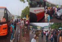 उत्तर प्रदेश, नोएडा: बस का इंतजार करते रहे लोग