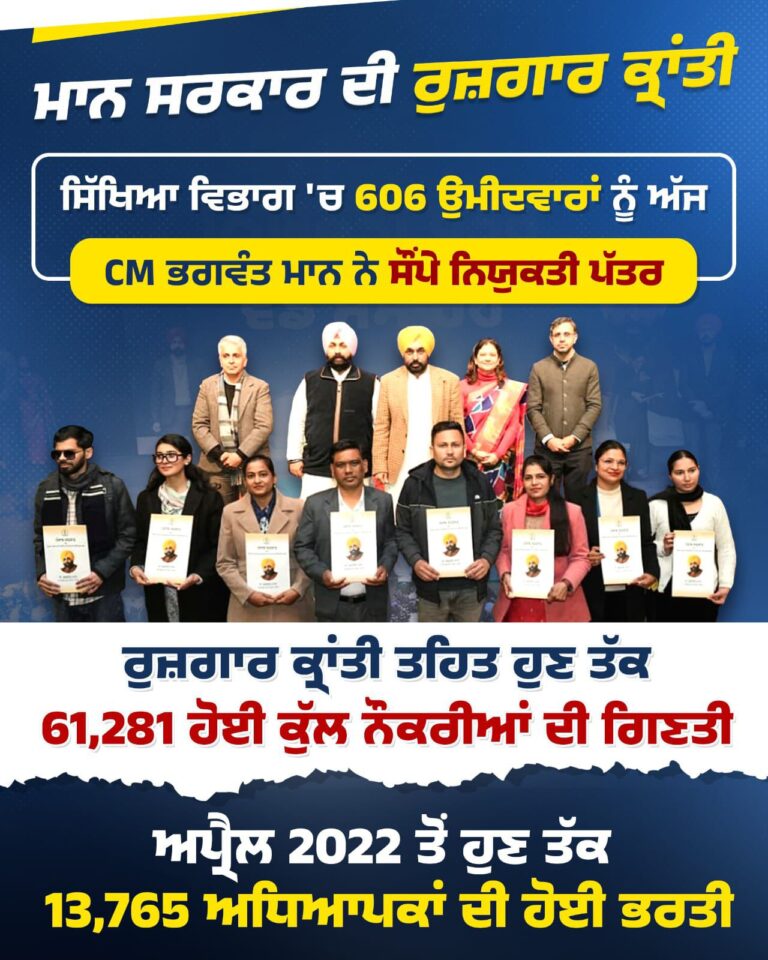 Punjab : इतिहास में पहली बार चार सालों में 61,000 से अधिक युवाओं को सरकारी नौकरी मिली- भगवंत सिंह मान