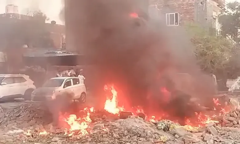 Faridabad fire news, Sector 48 fire incident, chemical drum blaze
