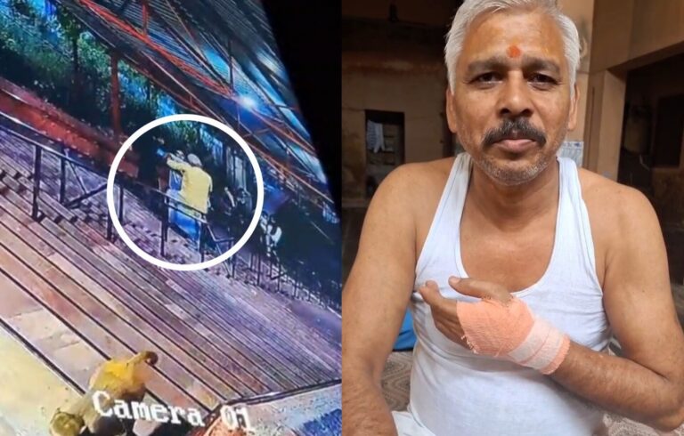 Uttar Pradesh : हापुड़ में मंदिर की सीढ़ियों पर शराब पीने से रोका तो पुजारी से मारपीट, CCTV वीडियो वायरल