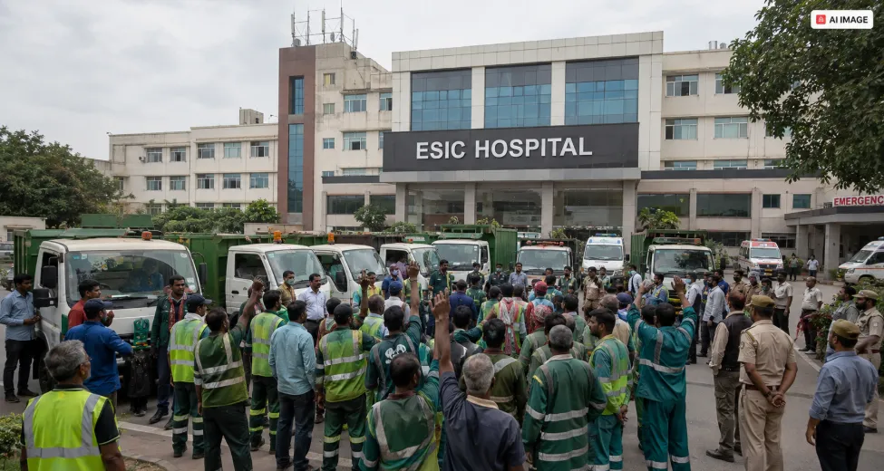 ESIC Hospital Protest: नोएडा में सफाईकर्मियों का हंगामा, अस्पताल परिसर में खड़ी कीं कूड़ा गाड़ियां; बड़े आंदोलन की चेतावनी ESIC Hospital Protest: नोएडा में सफाईकर्मियों का हंगामा, अस्पताल परिसर में खड़ी कीं कूड़ा गाड़ियां; बड़े आंदोलन की चेतावनी