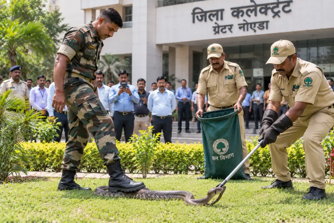 Snake Rescue: ग्रेटर नोएडा कलेक्ट्रेट परिसर में निकला सांप, फौजी ने पैर से दबाया तो वन विभाग ने पकड़ा Snake Rescue: ग्रेटर नोएडा कलेक्ट्रेट परिसर में निकला सांप, फौजी ने पैर से दबाया तो वन विभाग ने पकड़ा
