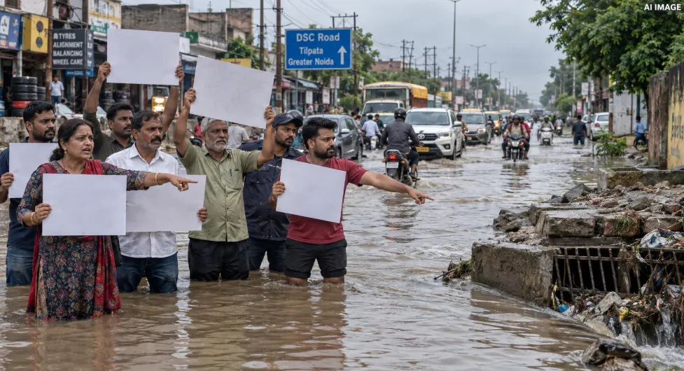 Tilpata Waterlogging: डीएससी रोड पर 6-7 साल से जलभराव, पानी में खड़े होकर प्रदर्शन की तैयारी Tilpata Waterlogging: डीएससी रोड पर 6-7 साल से जलभराव, पानी में खड़े होकर प्रदर्शन की तैयारी